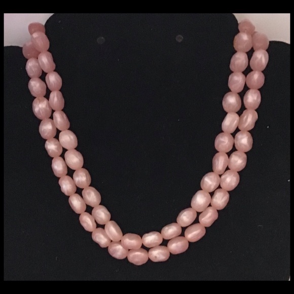 12”-14” Double Strand Pink Faux Pearl Necklace - Picture 1 of 3